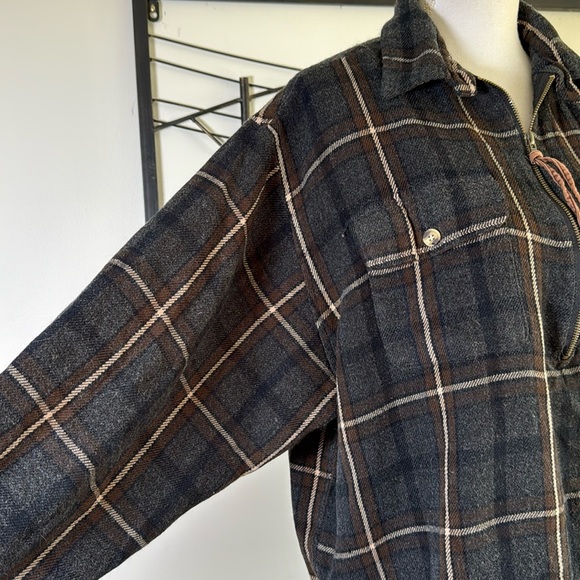 Vintage Express Womens Plaid Half Zip Shirt L XL Wool Blend 90s Grunge Hong Kong - Picture 4 of 12